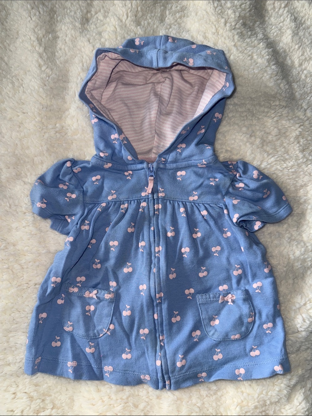 Carter's Blue Hooded Baby Dress with Pink Trim
